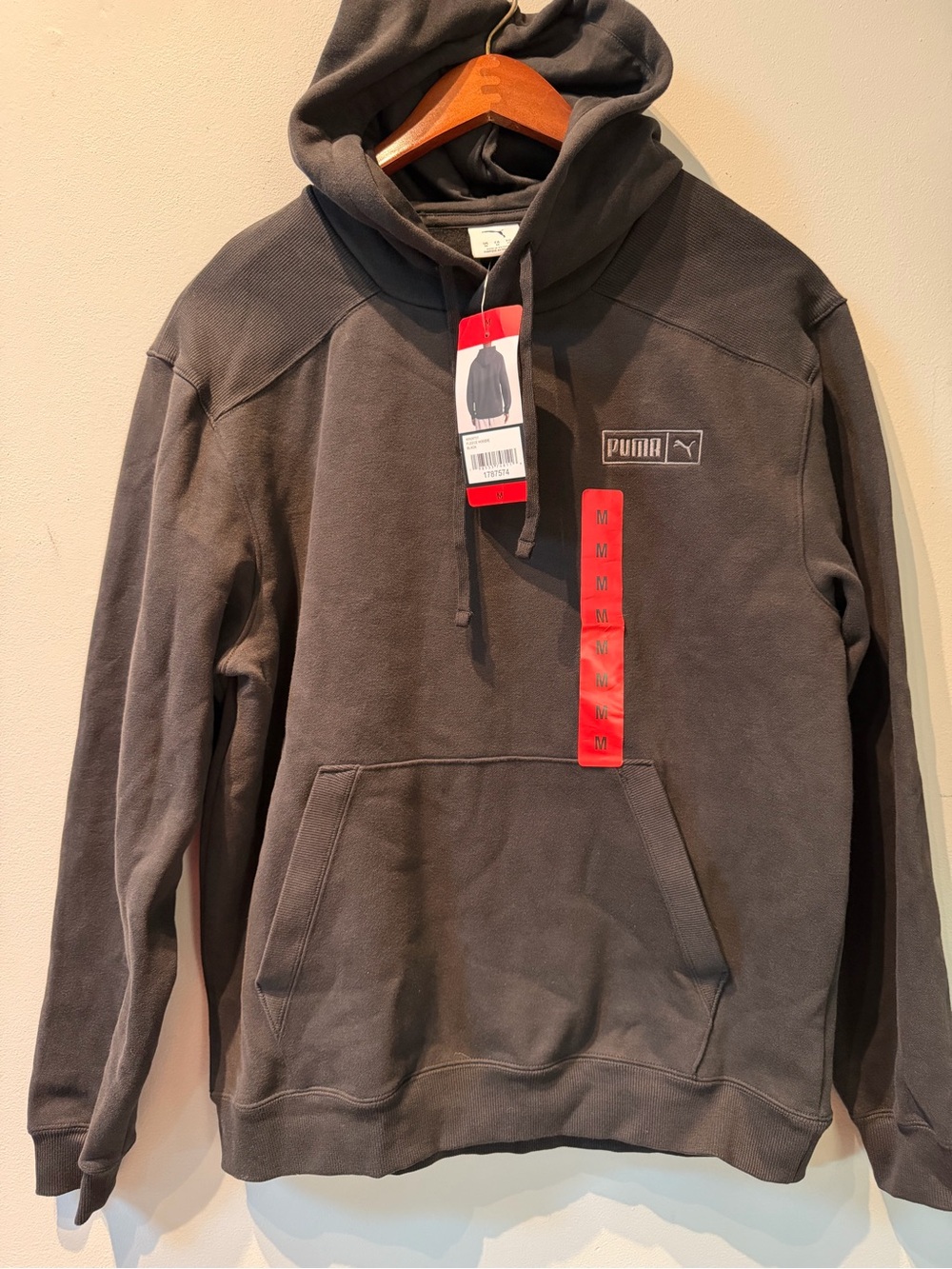 Puma Men's Dark Gray Pullover Hoodie with Red Tag